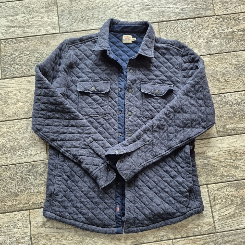 Faherty Brand Epic Quilted Fleece CPO Shirt Jacket Navy Melange Medium M